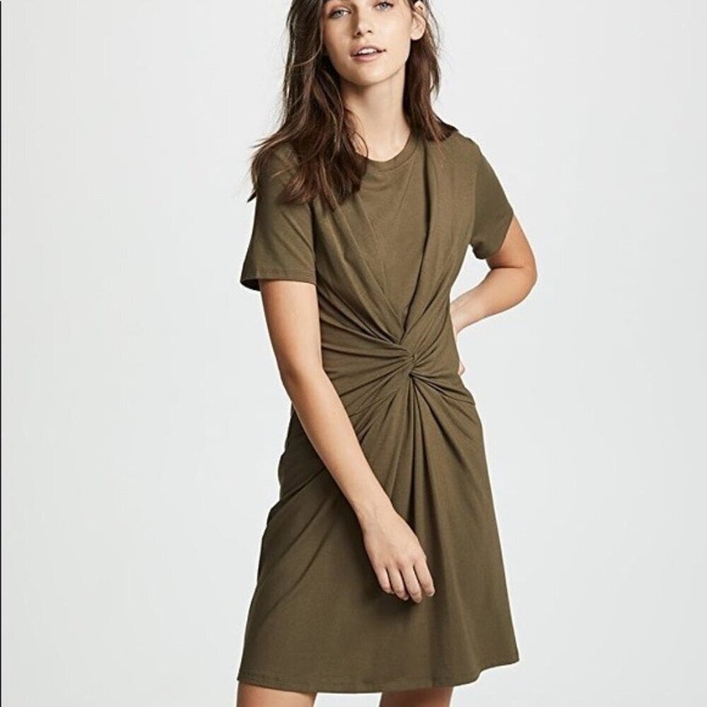 THEORY Women Knot Tee Dress Sz S‎ Olive Green Short Sleeve Office Casual 63-11